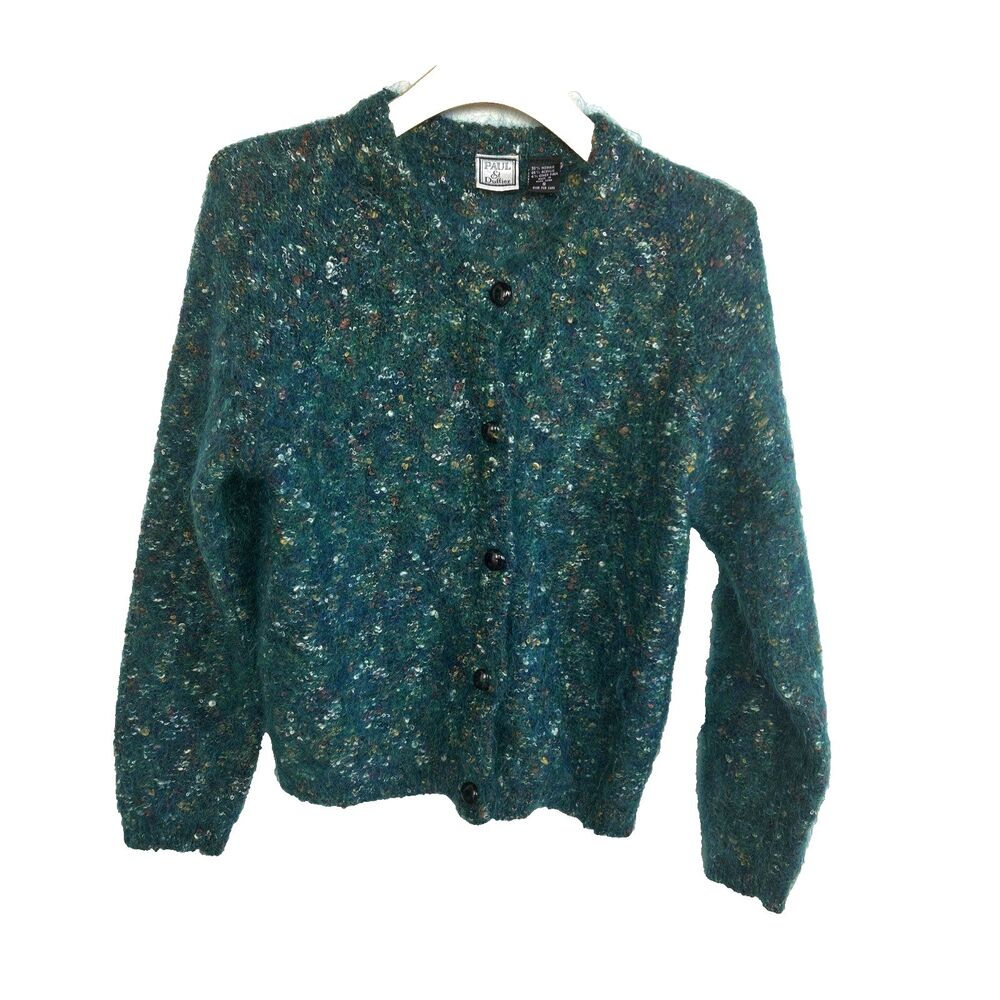 Paul Et Duffier Vintage Women's Mohair Blend Confetti Cardigan Sweater Green S